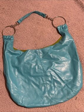 Y2K Turquoise Shoulder Slouch Bag Blue Faux Leather Ring Handle Purse
